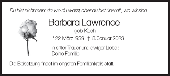 Traueranzeige von Barbara Lawrence von merkurtz
