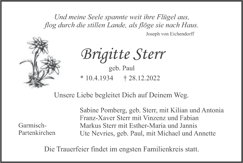  Traueranzeige für Brigitte Sterr vom 16.01.2023 aus merkurtz