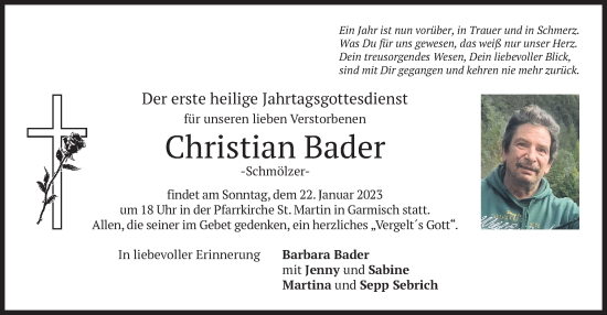Traueranzeige von Christian Bader von merkurtz