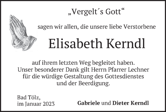 Traueranzeige von Elisabeth Kerndl von merkurtz