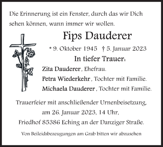 Traueranzeige von Fips Dauderer von merkurtz