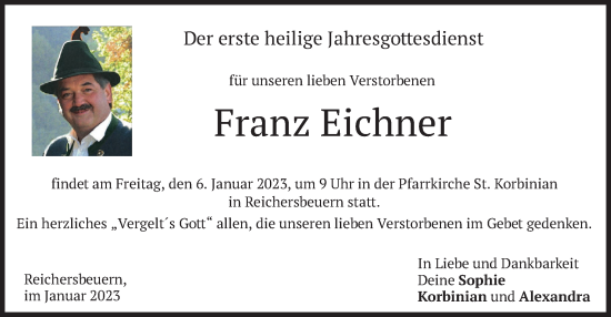 Traueranzeige von Franz Eichner von merkurtz