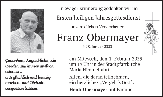 Traueranzeige von Franz Obermayer von merkurtz