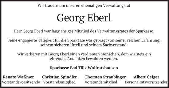 Traueranzeige von Georg Eberl von merkurtz