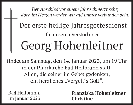 Traueranzeige von Georg Hohenleitner von merkurtz