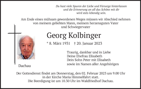 Traueranzeige von Georg Kolbinger von merkurtz