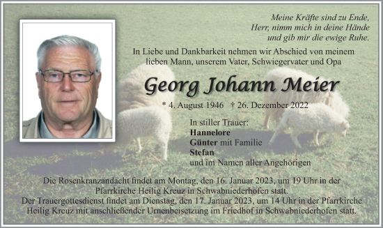 Traueranzeige von Georg Johann Meier von merkurtz