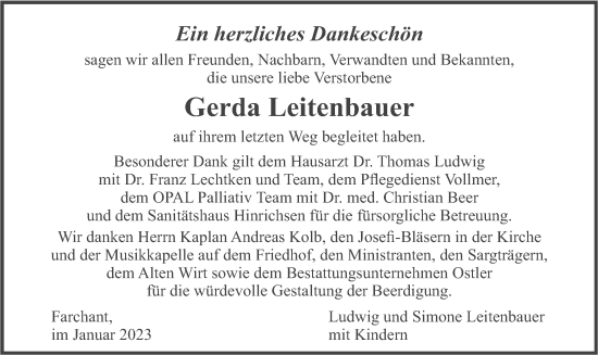 Traueranzeige von Gerda Leitenbauer von merkurtz