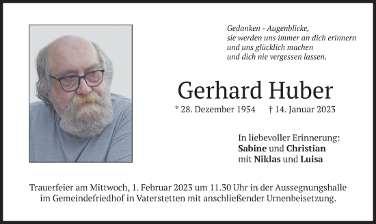 Traueranzeige von Gerhard Huber von merkurtz