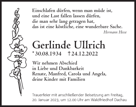 Traueranzeige von Gerlinde Ullrich von merkurtz