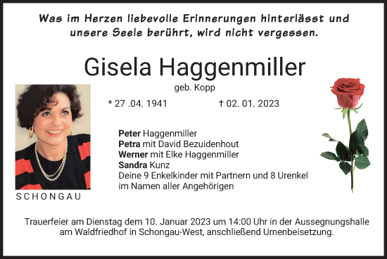 Traueranzeige von Gisela Haggenmiller von merkurtz