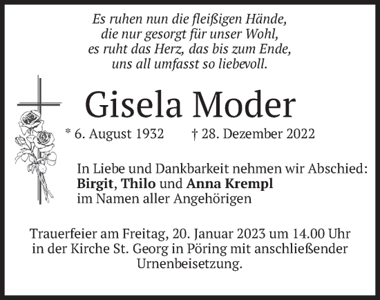 Traueranzeige von Gisela Moder von merkurtz