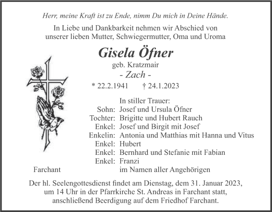 Traueranzeige von Gisela Öfner von merkurtz