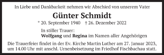 Traueranzeige von Günter Schmidt von merkurtz