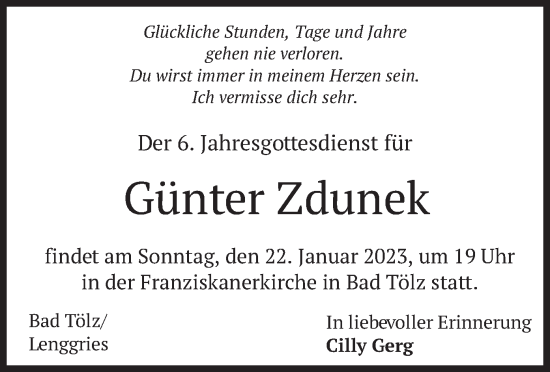 Traueranzeige von Günter Zdunek von merkurtz