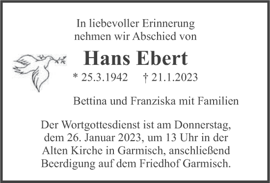 Traueranzeige von Hans Ebert von merkurtz