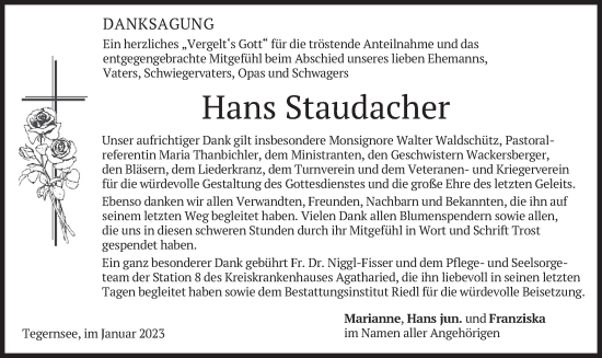 Traueranzeige von Hans Staudacher von merkurtz