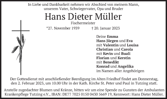 Traueranzeige von Hans Dieter Müller von merkurtz