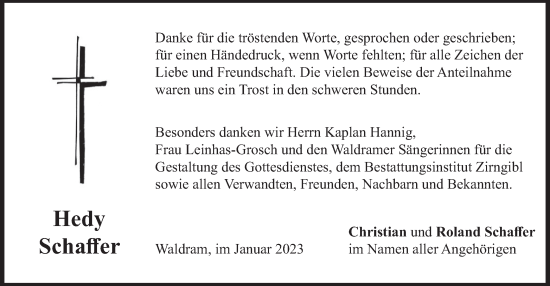 Traueranzeige von Hedy Schaffer von merkurtz