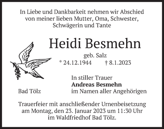 Traueranzeige von Heidi Besmehn von merkurtz