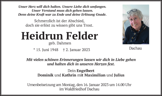 Traueranzeige von Heidrun Felder von merkurtz