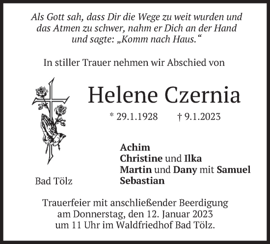 Traueranzeige von Helene Czernia von merkurtz