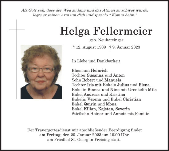 Traueranzeige von Helga Fellermeier von merkurtz
