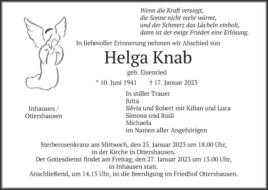 Traueranzeige von Helga Knab von merkurtz