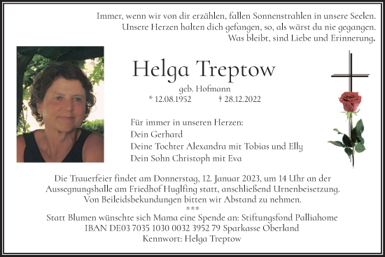 Traueranzeige von Helga Treptow von merkurtz