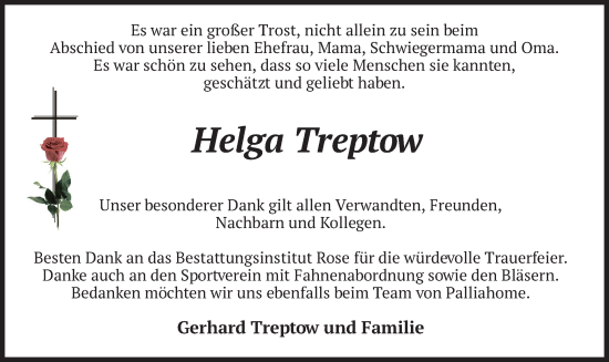 Traueranzeige von Helga Treptow von merkurtz