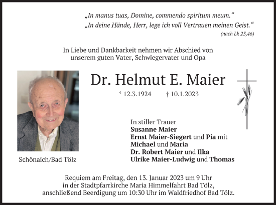Traueranzeige von Helmut E. Maier von merkurtz