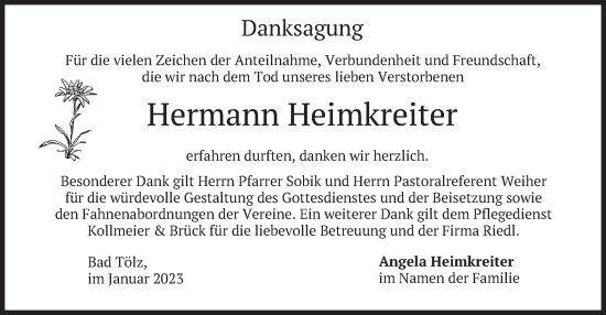Traueranzeige von Hermann Heimkreiter von merkurtz