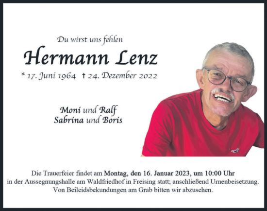 Traueranzeige von Hermann Lenz von merkurtz