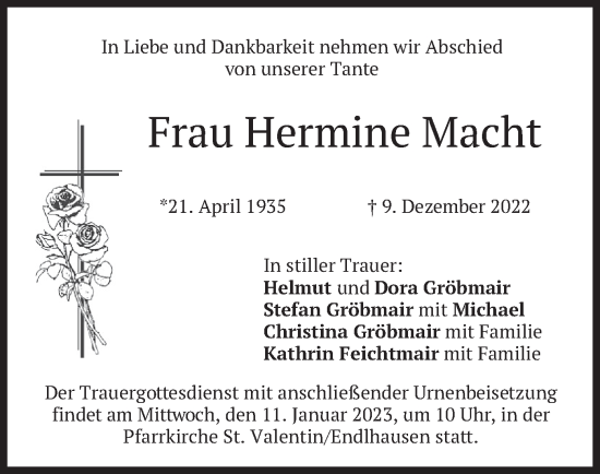 Traueranzeige von Hermine Macht von merkurtz
