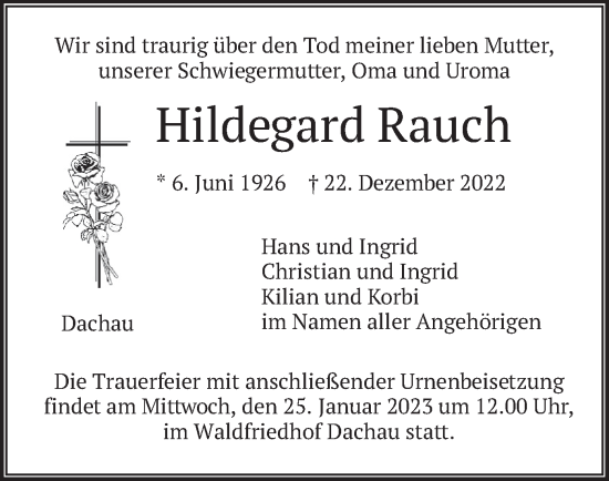 Traueranzeige von Hildegard Rauch von merkurtz
