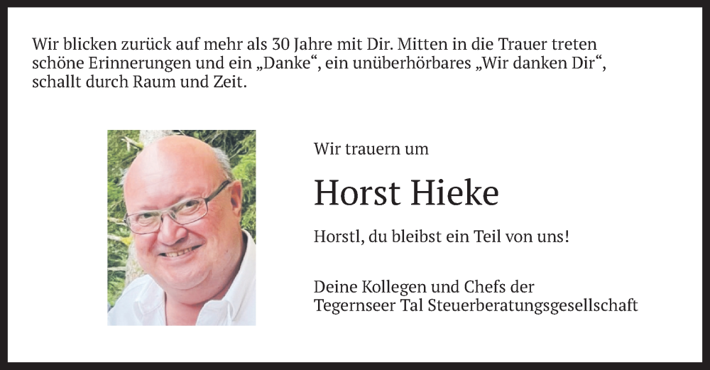  Traueranzeige für Horst Hieke vom 28.01.2023 aus merkurtz