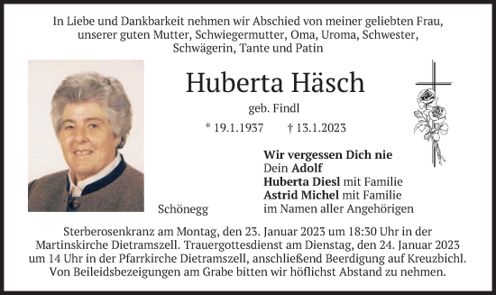 Traueranzeige von Huberta Häsch von merkurtz