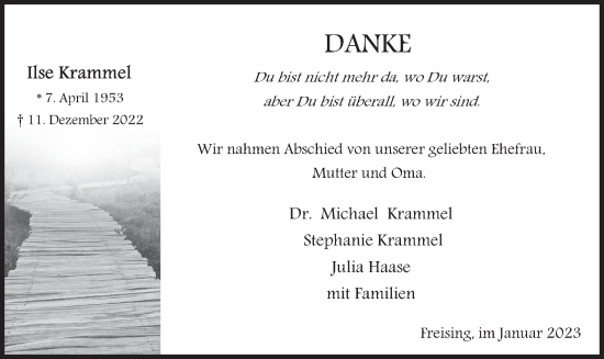 Traueranzeige von Ilse Krammel von merkurtz