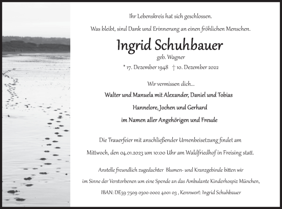 Traueranzeige von Ingrid Schuhbauer von merkurtz