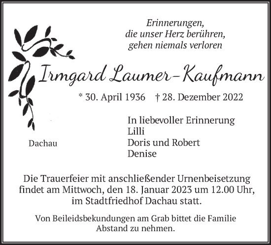 Traueranzeige von Irmgard Laumer-Kaufmann von merkurtz