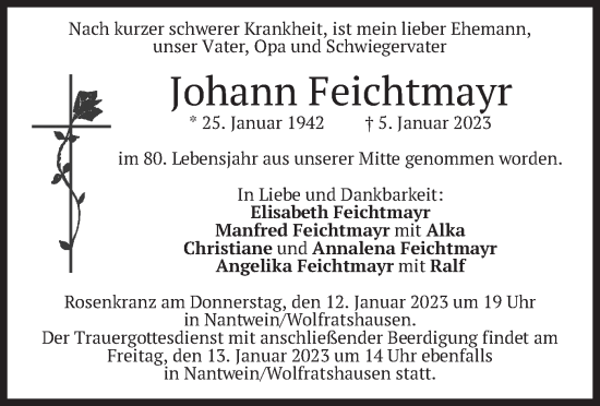 Traueranzeige von Johann Feichtmayr von merkurtz