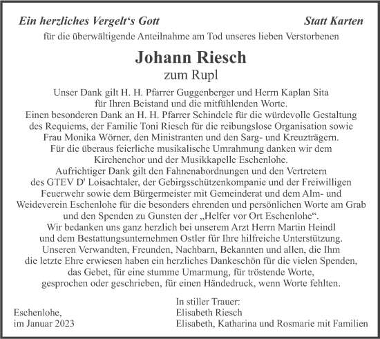 Traueranzeige von Johann Riesch von merkurtz
