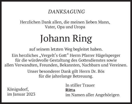 Traueranzeige von Johann Ring von merkurtz