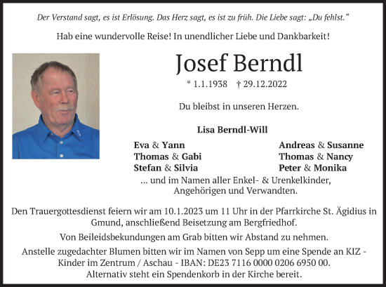 Traueranzeige von Josef Berndl von merkurtz