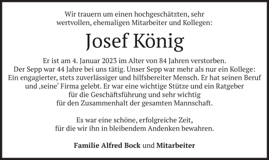 Traueranzeige von Josef König von merkurtz