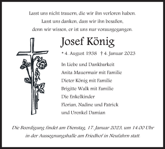Traueranzeige von Josef König von merkurtz