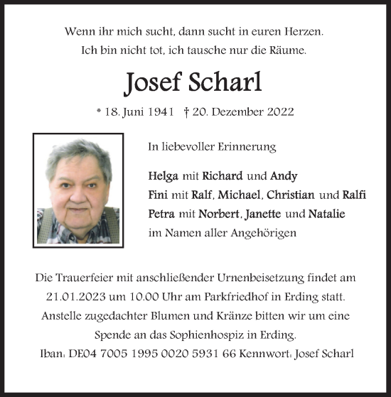 Traueranzeige von Josef Scharl von merkurtz