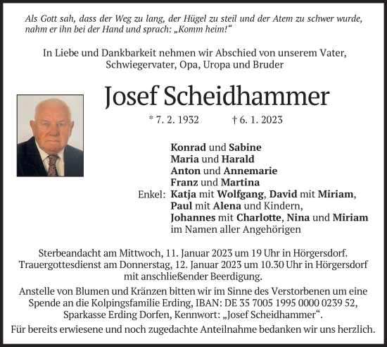 Traueranzeigen von Josef Scheidhammer | trauer.merkur.de