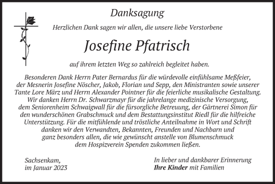 Traueranzeige von Josefine Pfatrisch von merkurtz