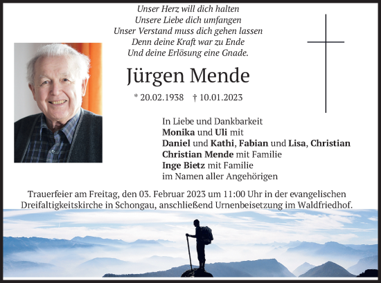 Traueranzeige von Jürgen Mende von merkurtz